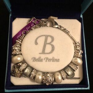 Bella Perlina Silver and White Beaded Bracelet